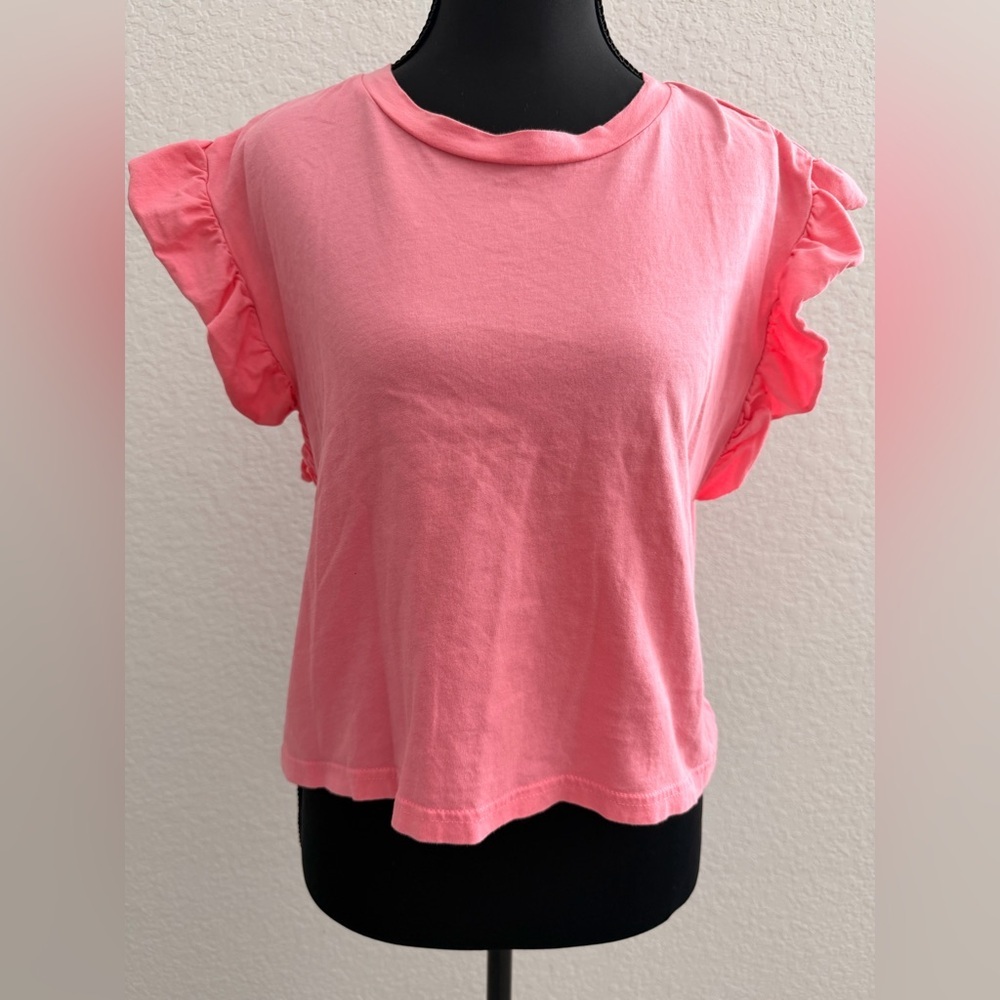 ZARA Pink Ruffle Sleeve Cotton T-Shirt | Feminine Puff Sleeve Tee | Romantic